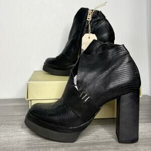 NWT A.S.98 Ford Boots Chunky Heel Platform Cutout Black Leather Size 41 US 9.5